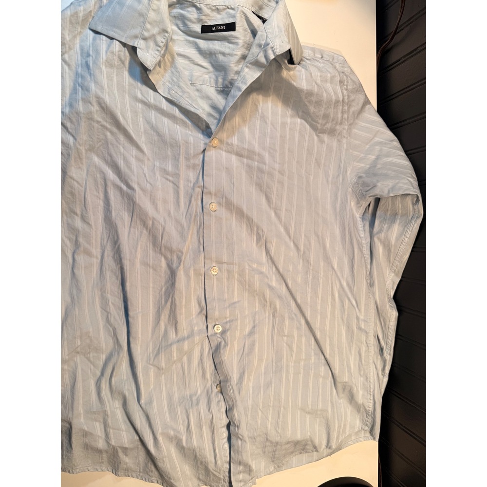Alfani Mens Light Blue Striped Long Sleeve Button Down Cotton Shirt Size M